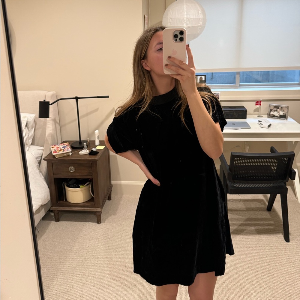 Lou and Grey short sleeve black velvet mini dress